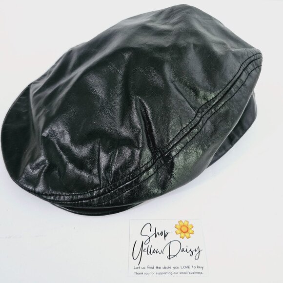 Vtg Broner Newsboy Cabbie Genuine Leather Ivy Cap Hat USA Sz S Black《818》A - Picture 1 of 6